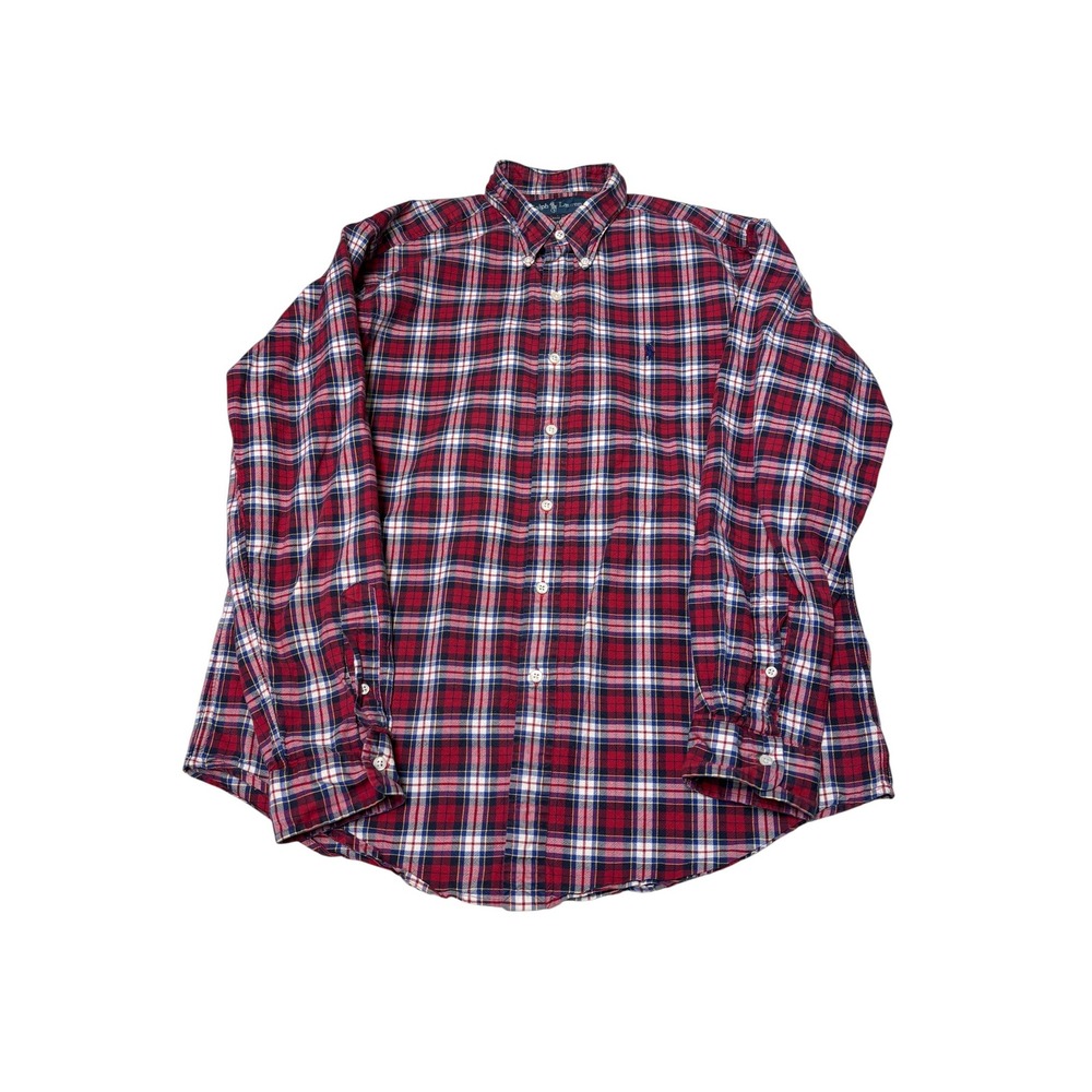 Ralph Lauren Classic Fit Red Plaid Button‎ Down Shirt Mens Large 100% Cotton
